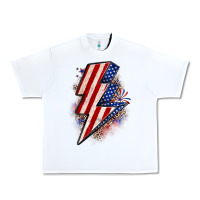 White leopard american flag lightning bolt Urban Heavy Tee - Zillion Design Studio