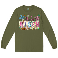 Army Green he is risen easter with flowers Long Sleeve Tee - Neo Western