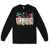 Black he is risen easter with flowers Long Sleeve Tee - Neo Western