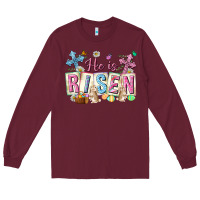 He Is Risen Easter With Flowers Long Sleeve Tee | Teevron