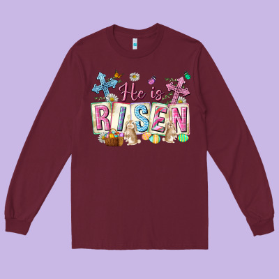He Is Risen Easter With Flowers Long Sleeve Tee Designed By Neo Western