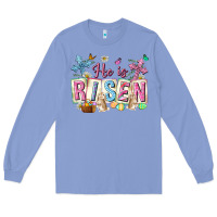 Colony Blue he is risen easter with flowers Long Sleeve Tee - Neo Western