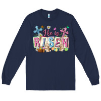 Navy he is risen easter with flowers Long Sleeve Tee - Neo Western