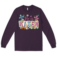 Plum he is risen easter with flowers Long Sleeve Tee - Neo Western