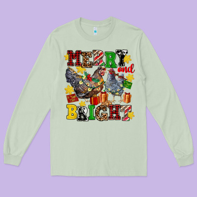 Chicken Merry And Bright Long Sleeve Tee Designed By Adodesignshop