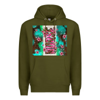 Army Green pink floral nurse with flowers Premium Hoodie - AdoDesignShop
