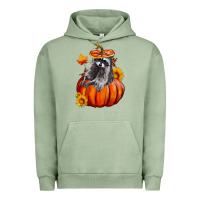 Pigment Oil Green Fall Pumpkin Raccoon Urban Hoodie - LillyAllenDesigns