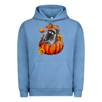 Pigment Pebble Blue Fall Pumpkin Raccoon Urban Hoodie - LillyAllenDesigns