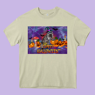 Happy Halloween Raccoon Heavy Core Tee Designed By Lillyallendesigns