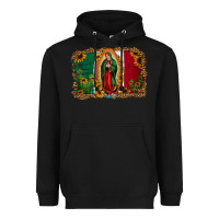 Black our lady of Guadalupe Mexican flag background Heavyweight Hoodie - Jasminsmagicworld