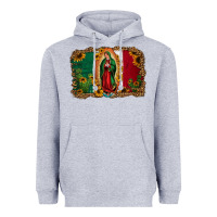 Heather Grey our lady of Guadalupe Mexican flag background Heavyweight Hoodie - Jasminsmagicworld