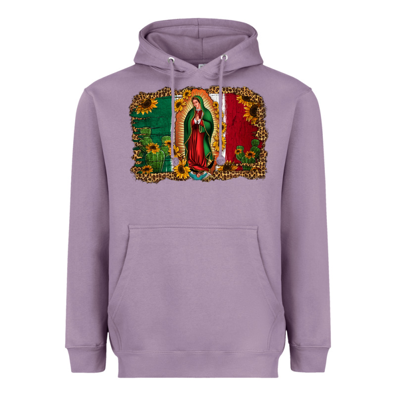 Our Lady Of Guadalupe Mexican Flag Background Heavyweight Hoodie by Jasminsmagicworld | Teevron