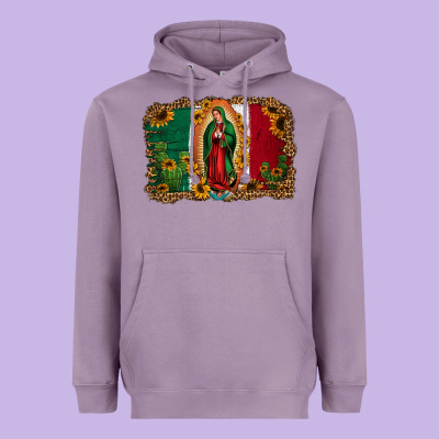 Our Lady Of Guadalupe Mexican Flag Background Heavyweight Hoodie Designed By Jasminsmagicworld