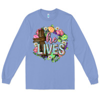 Colony Blue He lives Easter with flowers Long Sleeve Tee - Neo Western