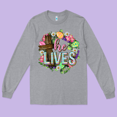 He Lives Easter With Flowers Long Sleeve Tee Designed By Neo Western