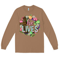 Toasted Coconut He lives Easter with flowers Long Sleeve Tee - Neo Western