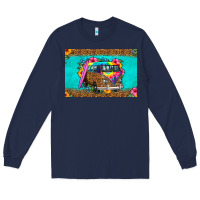 Navy hippie van floral skinny metal can holder Long Sleeve Tee - HRA Design Shop