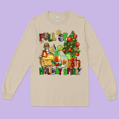 Full Of Holiday Spirit Long Sleeve Tee Designed By Adodesignshop