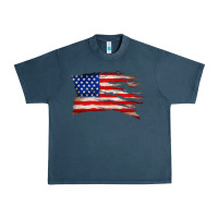Midnight Navy tattered american flag Urban Heavy Tee - Zillion Design Studio