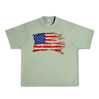Oil Green tattered american flag Urban Heavy Tee - Zillion Design Studio