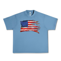 Pebble Blue tattered american flag Urban Heavy Tee - Zillion Design Studio
