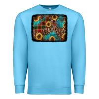 Ocean Blue christmas sunflowers and buffalo plaid background Premium Sweatshirt - Jasminsmagicworld