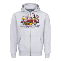Heather Grey happy easter trucks Zipper Hoodie - AdoDesignShop