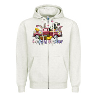 Oatmeal Heather happy easter trucks Zipper Hoodie - AdoDesignShop