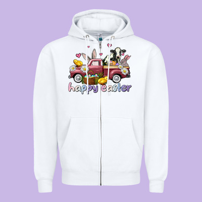 Happy Easter Trucks Zipper Hoodie Designed By Adodesignshop