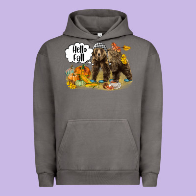 Hello Fall Brown Bear Urban Hoodie Designed By Lillyallendesigns