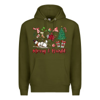 Army Green merry bright Premium Hoodie - MaliasSmallBusiness