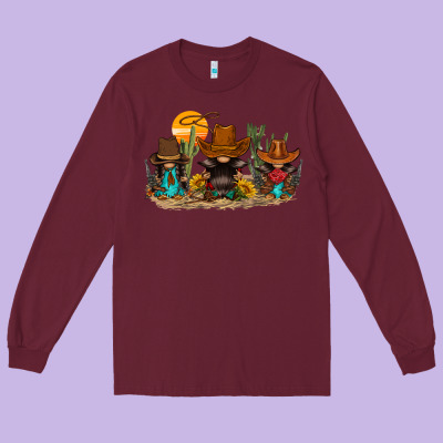Western Gnomies Long Sleeve Tee Designed By Fadigitalartstudio