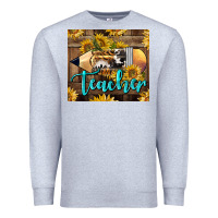 Heather Grey Western Teacher Pencil With Sunflowers Premium Sweatshirt - LillyAllenDesigns