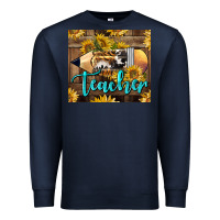 Navy Western Teacher Pencil With Sunflowers Premium Sweatshirt - LillyAllenDesigns