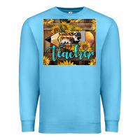Ocean Blue Western Teacher Pencil With Sunflowers Premium Sweatshirt - LillyAllenDesigns