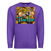 Purple Western Teacher Pencil With Sunflowers Premium Sweatshirt - LillyAllenDesigns