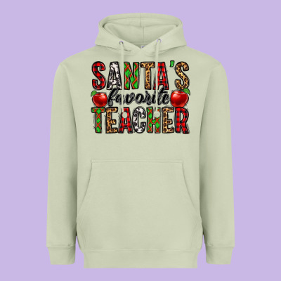 Santa's Favorite Teacher Heavyweight Hoodie Designed By Jasminsmagicworld