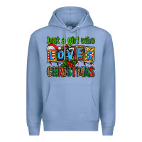 Colony Blue just a girl who loves christmas Premium Hoodie - AdoDesignShop