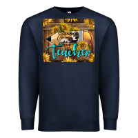 Navy Western Teacher Pencil With Sunflowers Premium Sweatshirt - LillyAllenDesigns