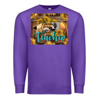 Purple Western Teacher Pencil With Sunflowers Premium Sweatshirt - LillyAllenDesigns