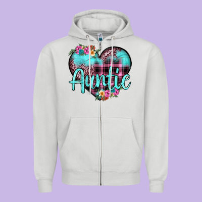 Auntie Leopard Turquoise Heart Zipper Hoodie Designed By Jahusdesignshop