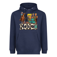 Navy and they call the thing rodeo Heavyweight Hoodie - NancyCooperArtShop