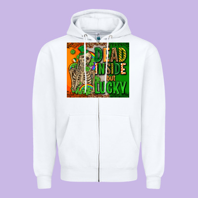 Irish Flag With Shamrocks  Dead Inside But Lucky Zipper Hoodie Designed By Adodesignshop