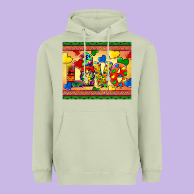 Love Autism Awareness Heavyweight Hoodie Designed By Barkaloodesign
