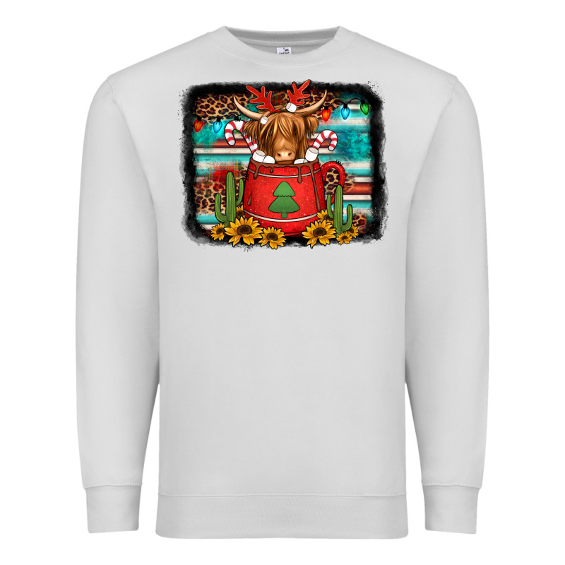 Hot Coco Christmas Highland Cow With Background Premium Sweatshirt by Jasminsmagicworld | Teevron