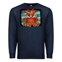Navy hot coco christmas highland cow with background Premium Sweatshirt - Jasminsmagicworld