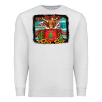 Oatmeal Heather hot coco christmas highland cow with background Premium Sweatshirt - Jasminsmagicworld