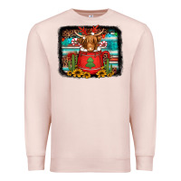 Pale Pink hot coco christmas highland cow with background Premium Sweatshirt - Jasminsmagicworld