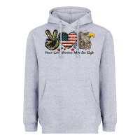 Heather Grey Peace Love American White Sea Eagle Heavyweight Hoodie - LillyAllenDesigns