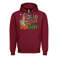 Burgundy mardi gras dead inside but lucky  with skeleton Zipper Hoodie - AdoDesignShop